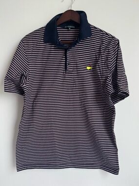 Augusta National Masters Golf Polo Men Medium Blue White Red Stripe PGA